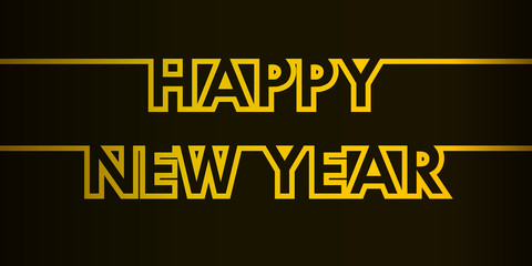 Fototapeta premium Happy New Year - greeting card, invitation, poster, flyer - golden continuous outline letters - vector