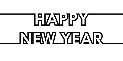 Happy New Year - greeting card, invitation, poster, flyer - black continuous outline letters - vector