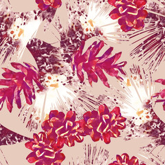 Cone and fir, seamless pattern.