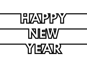 Happy New Year - greeting card, invitation, poster, flyer - black continuous outline letters - vector