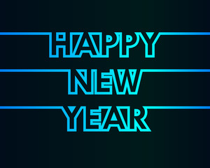 Happy New Year - greeting card, invitation, poster, flyer - cold continuous outline letters - vector
