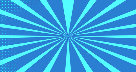 Vintage colorful comic book background. Blue blank bubbles of different shapes. Rays, radial, halftone, dotted effects. For sale banner for your designe 1960s. With copy space eps10.