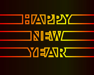 Happy New Year - greeting card, invitation, poster, flyer - warm continuous outline letters - vector