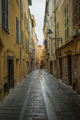 Streets of the French city of Menton on a cloudy day