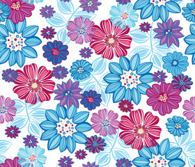 Winter tones floral retro pattern, white background seamless backdrop