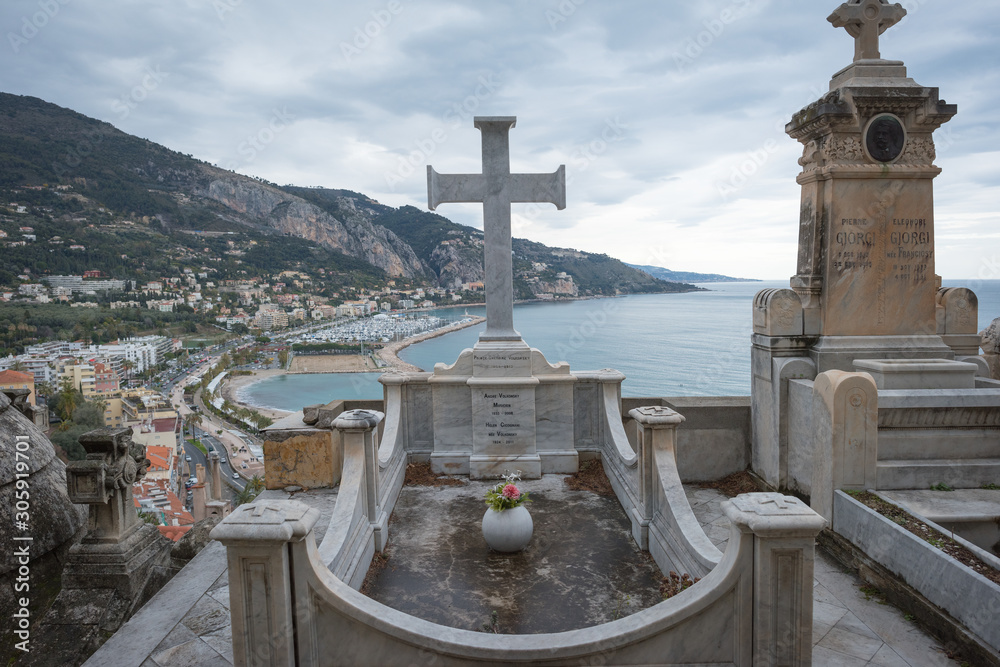 Wall mural Streets of the French city of Menton on a cloudy day