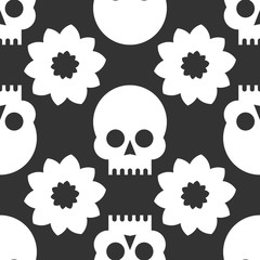 Skulls seamless pattern. Vector flat design illustration.