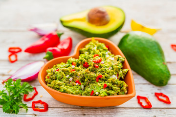Avocados and ingredients for guacamole.