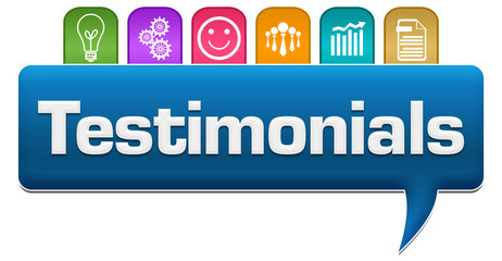 Testimonials Blue Colorful Comment With Symbols On Top 
