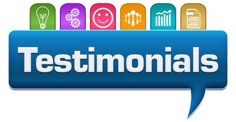 Obraz premium Testimonials Blue Colorful Comment With Symbols On Top 