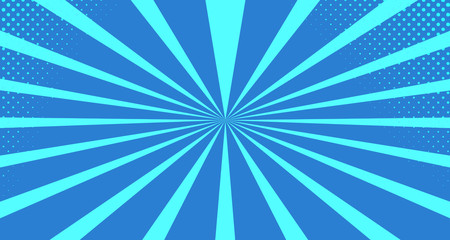 Obraz premium Vintage colorful comic book background. Blue blank bubbles of different shapes. Rays, radial, halftone, dotted effects. For sale banner for your designe 1960s. With copy space eps10.