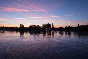 Walk on a boat at sunset on the French river Senna around Paris