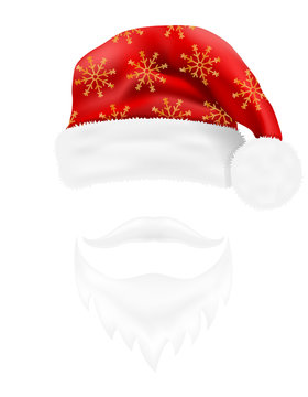 christmas hat santa claus and beard with a mustache vector illustration