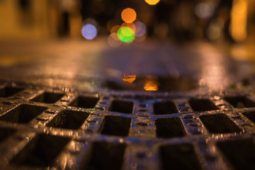 Streets of the French city of Menton with rain