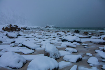 Winter in Bleik Beach, Lofoten Islands, Norway