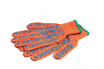 Orange work gloves isolated on white background - Image