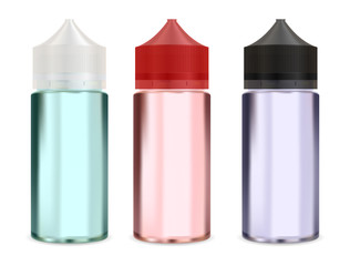 Dropper bottle mock up. E liquid vapour packaging blank. Vape smoke dropper container mockup. Realistic essence oil glass jar. 3d product design for natural essential extract