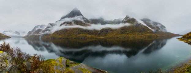Autumn mountains in Lofoten Islands, Norway