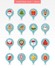 Christmas pin map icon set. Holiday collection