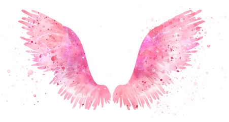 Fotobehang Pink spreaded magic angel watercolor wings © Евгения Савченко