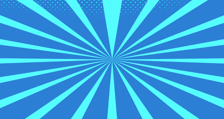 Obraz premium Vintage colorful comic book background. Blue blank bubbles of different shapes. Rays, radial, halftone, dotted effects. For sale banner for your designe 1960s. With copy space eps10.