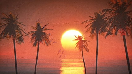 Fototapeta na wymiar sunset on the beach 3d paint