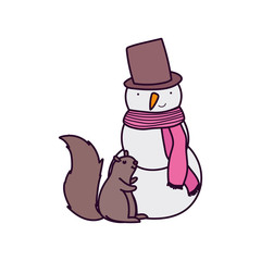 merry christmas celebration snowman with hat and scarf squirrel decoration
