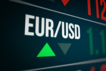 Currency Exchange on LED Display. Strength and Power Up of The Euro Member Countries (EUR)