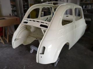 old vintage car in restoration from the coachbuilder