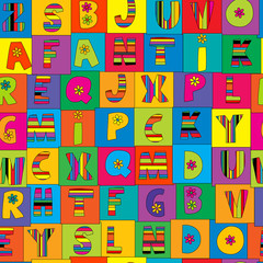 Obraz na płótnie Canvas Cute colorful geometrical seamless with English alphabet