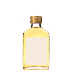 Cosmetic oil in a glass bottle on an isolated background.