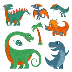 Dinosaurs set. Vector colorful flat icon isolated on white.