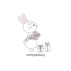 Funny hare with flowers illustration