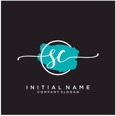 SC Initial handwriting logo design with brush circle. Logo for fashion,photography, wedding, beauty, business