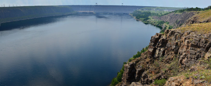 panorama of the hydroelectric power station in bratsk