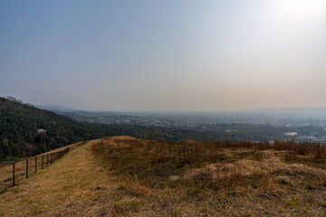 Beautiful Nara mountain at Nara city, Japan. Nara park is a famous place landmark to see wild animals  deer idea for rest relax enjoy lifestyle