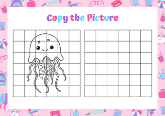 Copy the picture. Drawing activity for kids. Educational game for preschool children. Vector Illustration. 