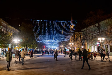 Novi Sad, Serbia November 25, 2019: Lighten up streets of Novi Sad city during New Year