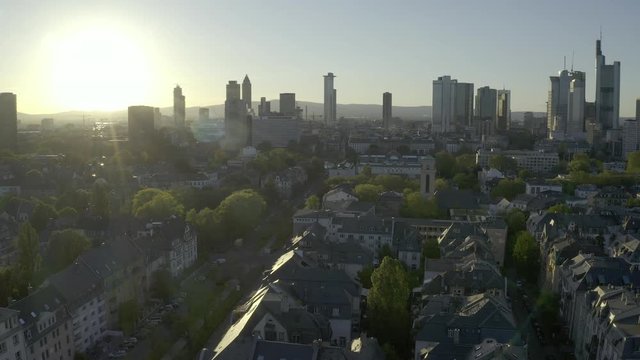 Drone flight over the skyscrapers of Frankfurt 