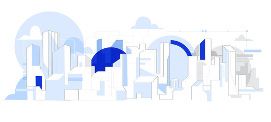 Simple modern minimalistic style illustration of futuristic digital city skyline - Vector