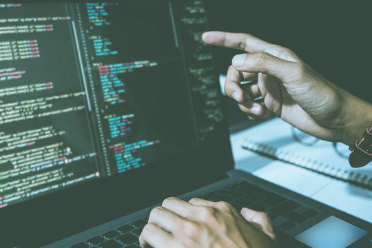 developer programming and coding technology. Website design Safety of the social world Cyberspace concept..