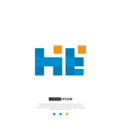 HE H E Logo Monogram with Blue and yellow Colors. modern letter logo design