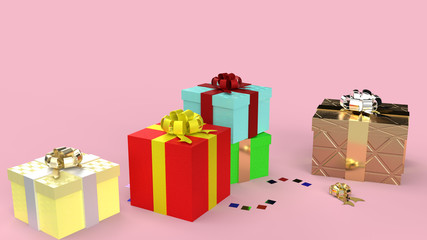 The gift boxs  on pink background 3d rendering image for celebration content..