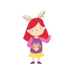 merry christmas cute little girl with deer horns