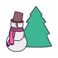 merry christmas celebration snowman with scarf hat and tree