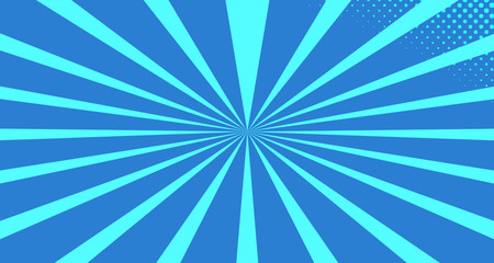 Vintage colorful comic book background. Blue blank bubbles of different shapes. Rays, radial, halftone, dotted effects. For sale banner for your designe 1960s. With copy space eps10.