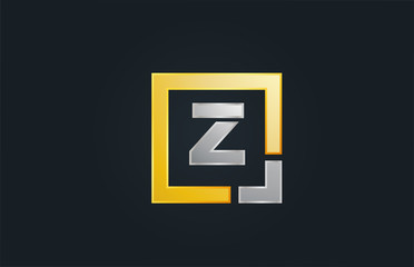 gold silver metal letter Z alphabet logo design icon for business