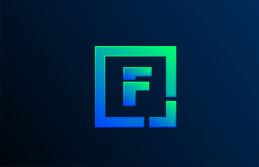 blue green letter F alphabet logo design icon for business