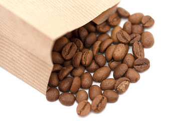 Some soft brown Coffee Beans isolated on white Background	