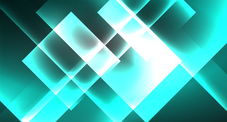 Obraz premium Neon shiny color squares on black, modern template